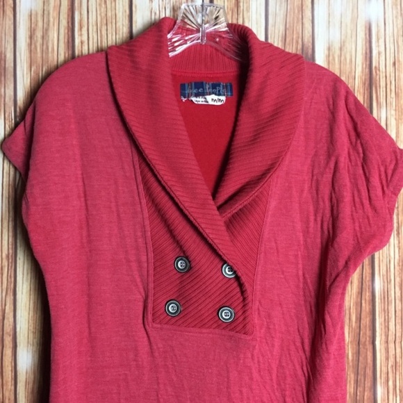 Free People M Coral Double Breasted Button Top - Picture 3 of 5